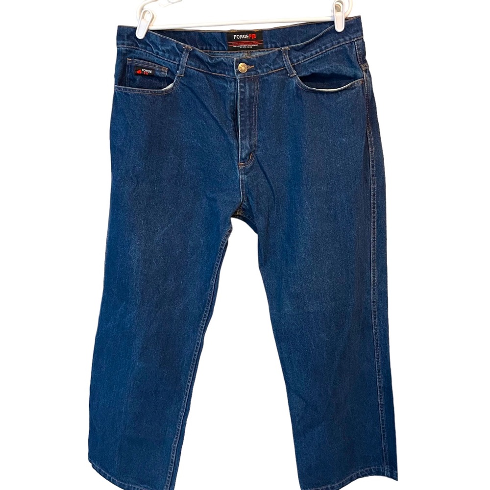 SOLD Men's Forge FR Flame Resistant Work Jeans Dark Wash Bootcut Size 38X30 - Picture 1 of 7
